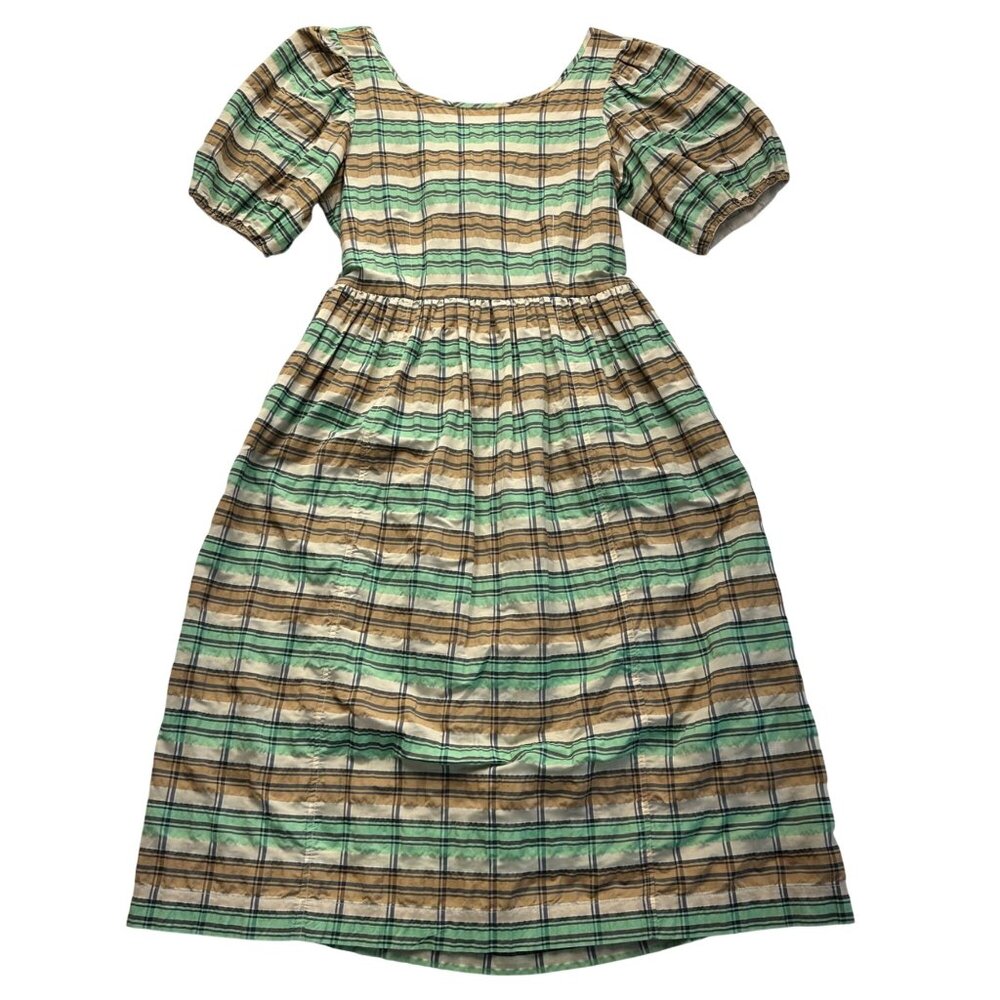 Second Female Plaid Puff Sleeve Albertine Dress Size Small Green Tan Cottagecore
